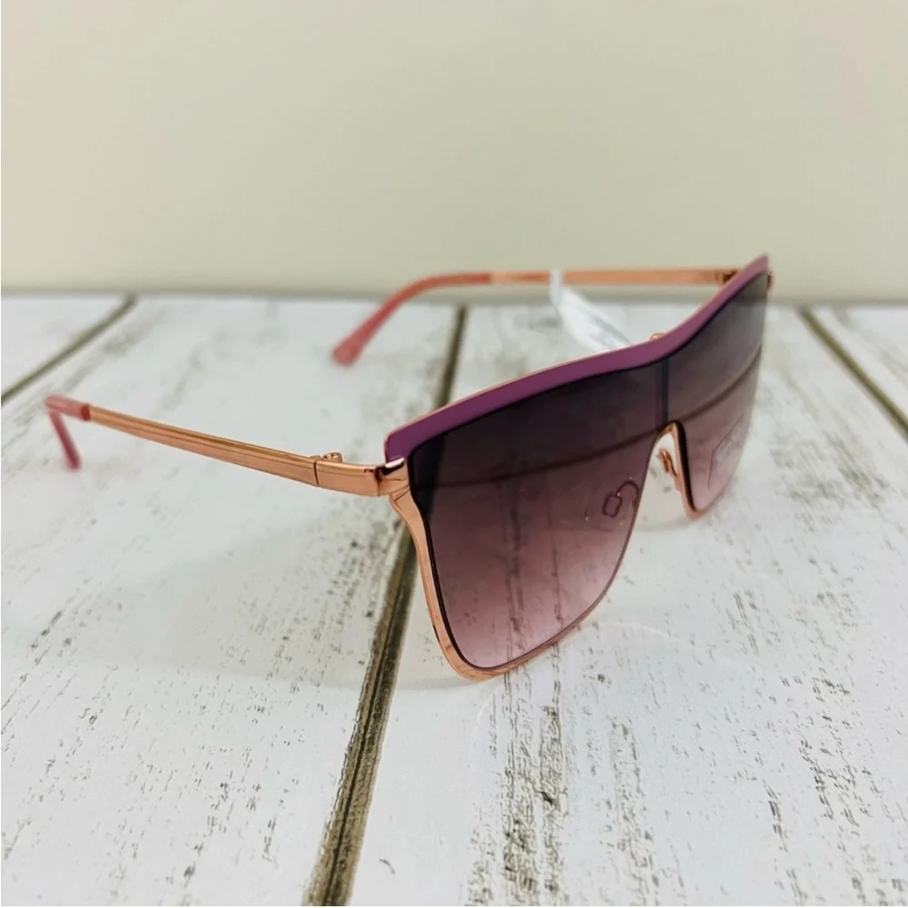 Jessica Simpson Rose Gold Metal Frame Square Shield Sunglasses Eyewear J6100 - Picture 11 of 14